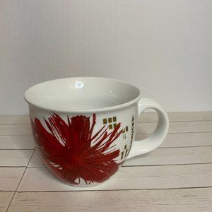 Starbucks 14oz Coffee Mug Christmas 2014 Poinsettia Red Flower White Cup.
